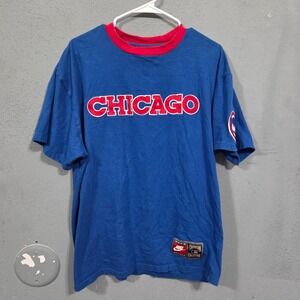 NIKE Chicago Cubs Baseball Cooperstown Collection T Shirt Mens Large Blue Red